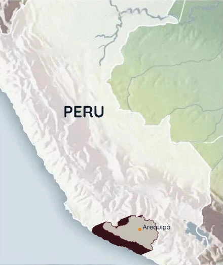 Mapa turístico de Cusco y Arequipa con las principales rutas y atractivos para descubrir en cada destino.