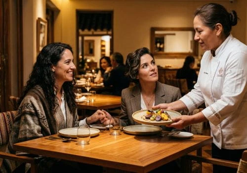Experiencia gastronómica LGBT de lujo en Perú Pareja LGBT disfrutando experiencia gastronómica de lujo en Perú