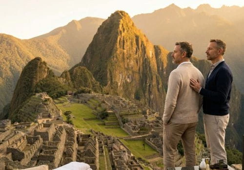 Machu Picchu LGBT experiencia privada en Perú Pareja LGBT disfrutando Machu Picchu en experiencia privada