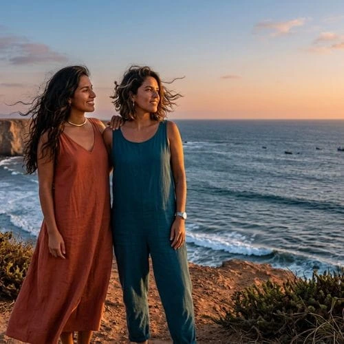 Viaje de lujo en Perú de Lima a Machu Picchu experiencia exclusiva Pareja LGTB disfrutando la costa peruana en un viaje de lujo desde Lima hacia Machu Picchu