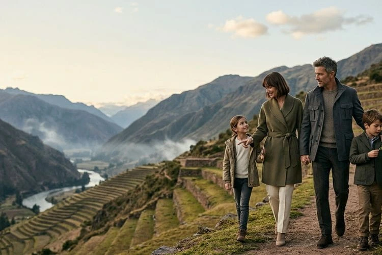 Viajes en familia en Perú experiencias personalizadas Familia disfrutando experiencia en el Valle Sagrado en viaje en Perú