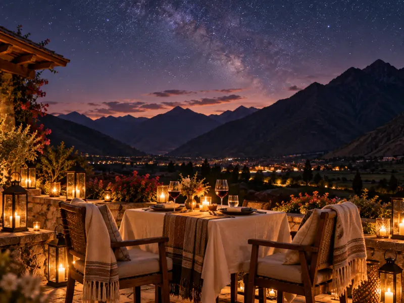 Luna de miel y viajes en pareja por Perú Cena privada para dos con velas bajo las estrellas en el Valle Sagrado